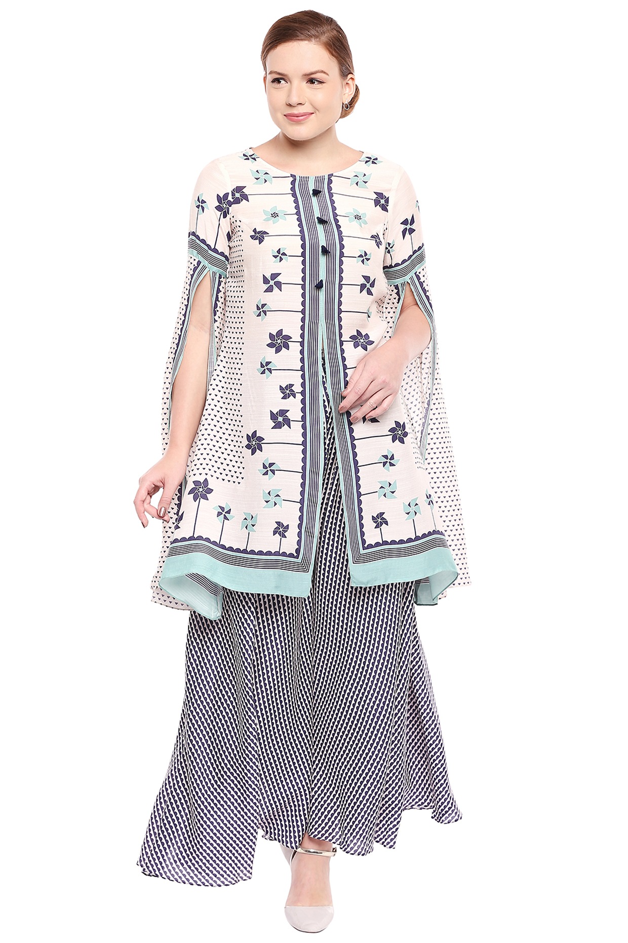 Buy Floral Printed Peach Suit With Contrasting Maroon Palazzo Pants Online  - Kalki Fashion
